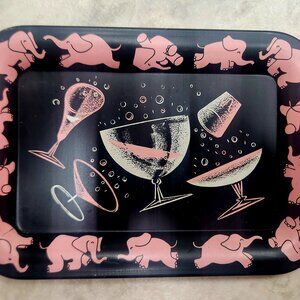 Bubbly Pink Elephants cocktail trays 1950s set of 4